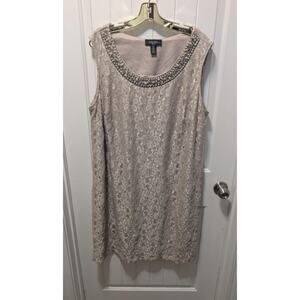 R&M RICHARDS White Pearl Tan Lace Sheath Sleeveless Dress Formal Size 20W